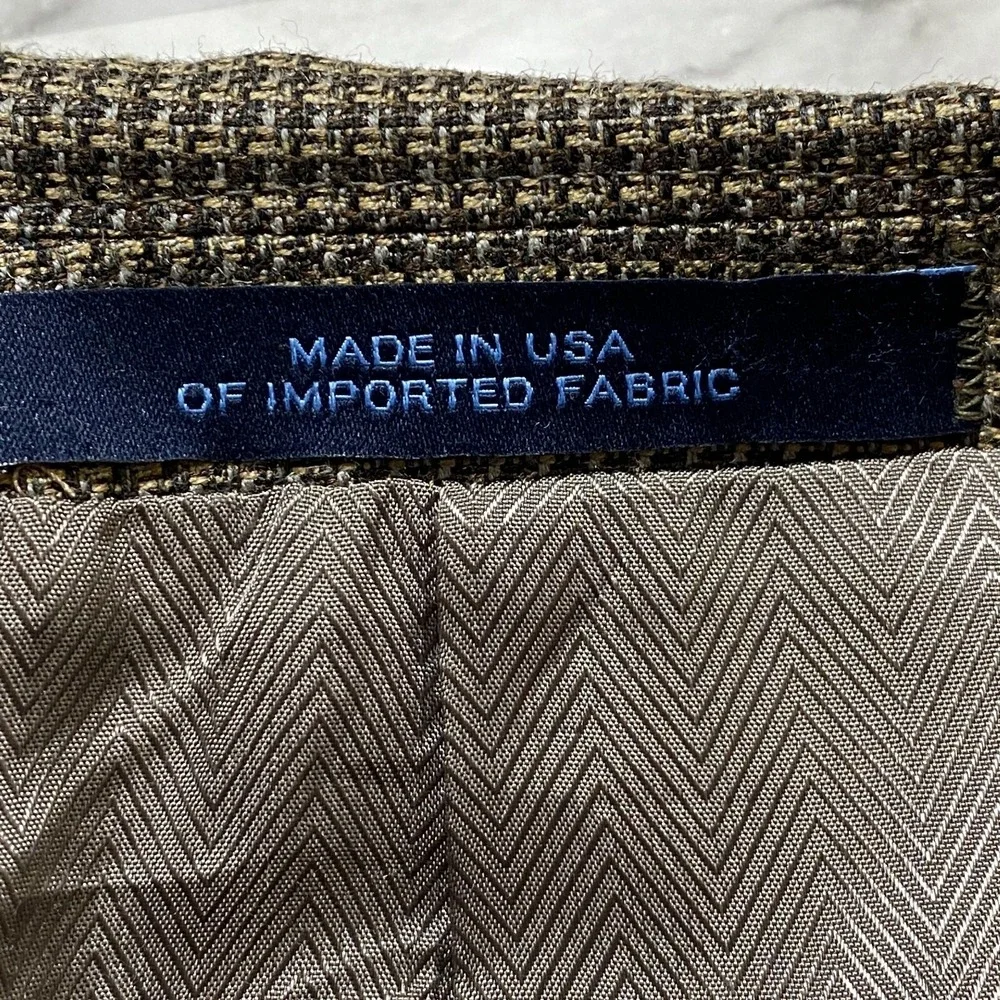 Joseph Abboud Mens Coat Jacket Size 44R Silk Wool Brown Beige Check‎ USA Made